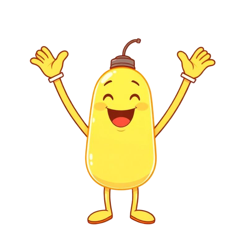 Lumi mascot celebrating with raised fists