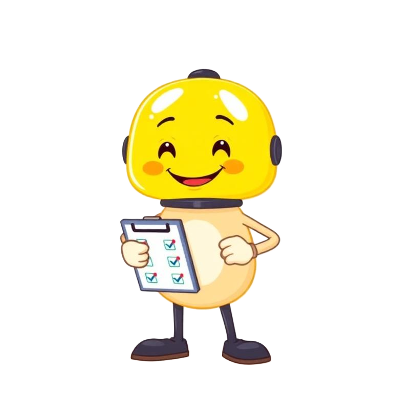 Lumi mascot holding a checklist