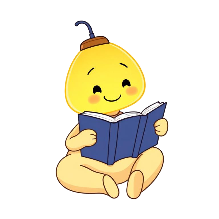 Lumi mascot reading a book